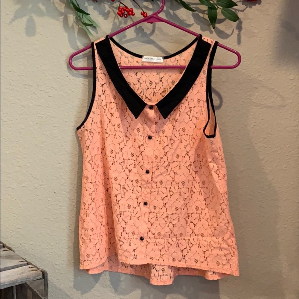 Oboe peach lace collared tank